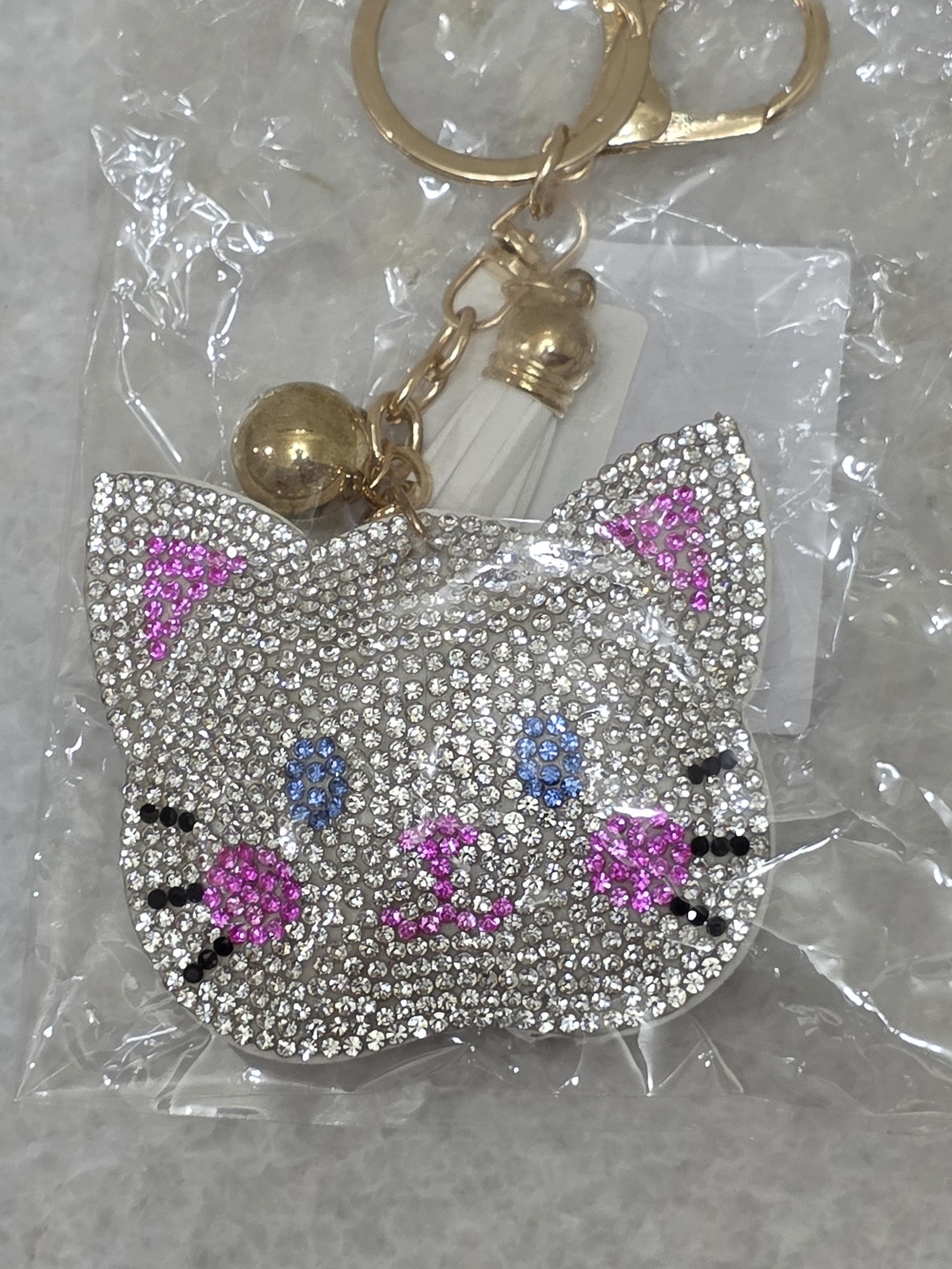 Sparkling Crystal Cat Keychain Charm - Pink & Blue